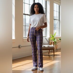 MAJORELLE Lavender Plaid Flare Pants
